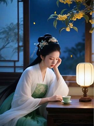 一盏清茶伴月沉,窗前未觉已秋深。 相思宛若庭前桂,串串金铃赠远人。