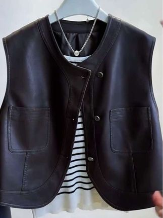 2025春秋新款韩系穿搭机车服无袖背心马夹外套上衣#皮衣搭配 #只做高品质 #皮衣 #时尚搭配 #简约大气