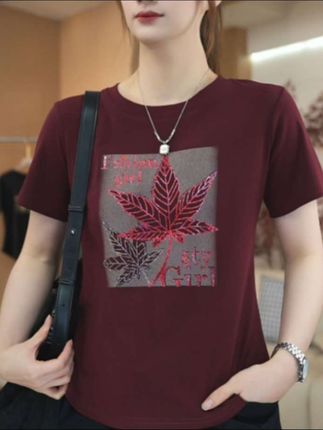 印花+烫钻 减龄遮肉修身显瘦时尚领短袖T恤Z#好物推荐🔥 #洋气减龄 #时尚穿搭