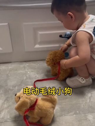电动小狗狗走路会叫摇尾巴毛绒电动狗狗玩具#狗狗 #玩具 #哄娃神器 #毛绒狗狗 #电动玩具