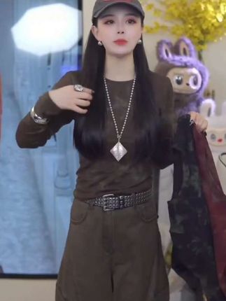 秋冬季小个子常规百搭休闲风扎染染色长袖T小众气质打底衫9129#百搭休闲款上衣#打底衫女 #秋冬新款搭配