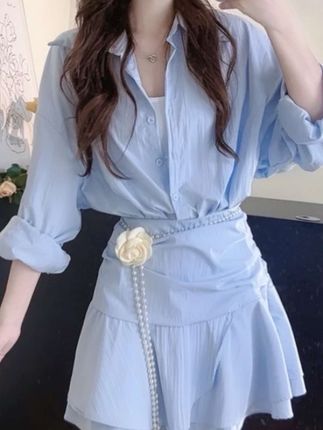 假两件长袖衬衫连衣裙季2025新款小个子超好看短裙#今日穿搭 #显高显瘦 #爱了爱了 #约会穿搭 #小清新穿搭