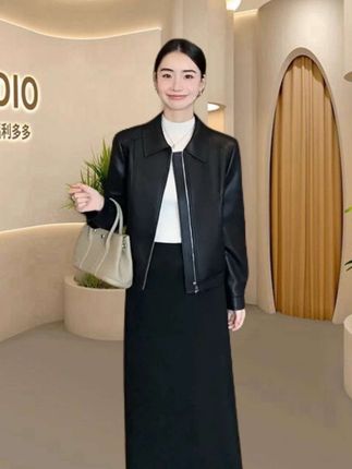皮衣外套女2025年早秋新款小个子宽松美式痞帅皮夹克黑色短款上衣#穿出高级感 #引领时尚潮流 #简约大气 #气场全开 #爱了爱了