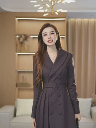 秋季长袖西装领A字裙拉链连衣裙女装女士修身双排扣#优雅气质 #简约大气 #高级感穿搭 #气质女神穿搭