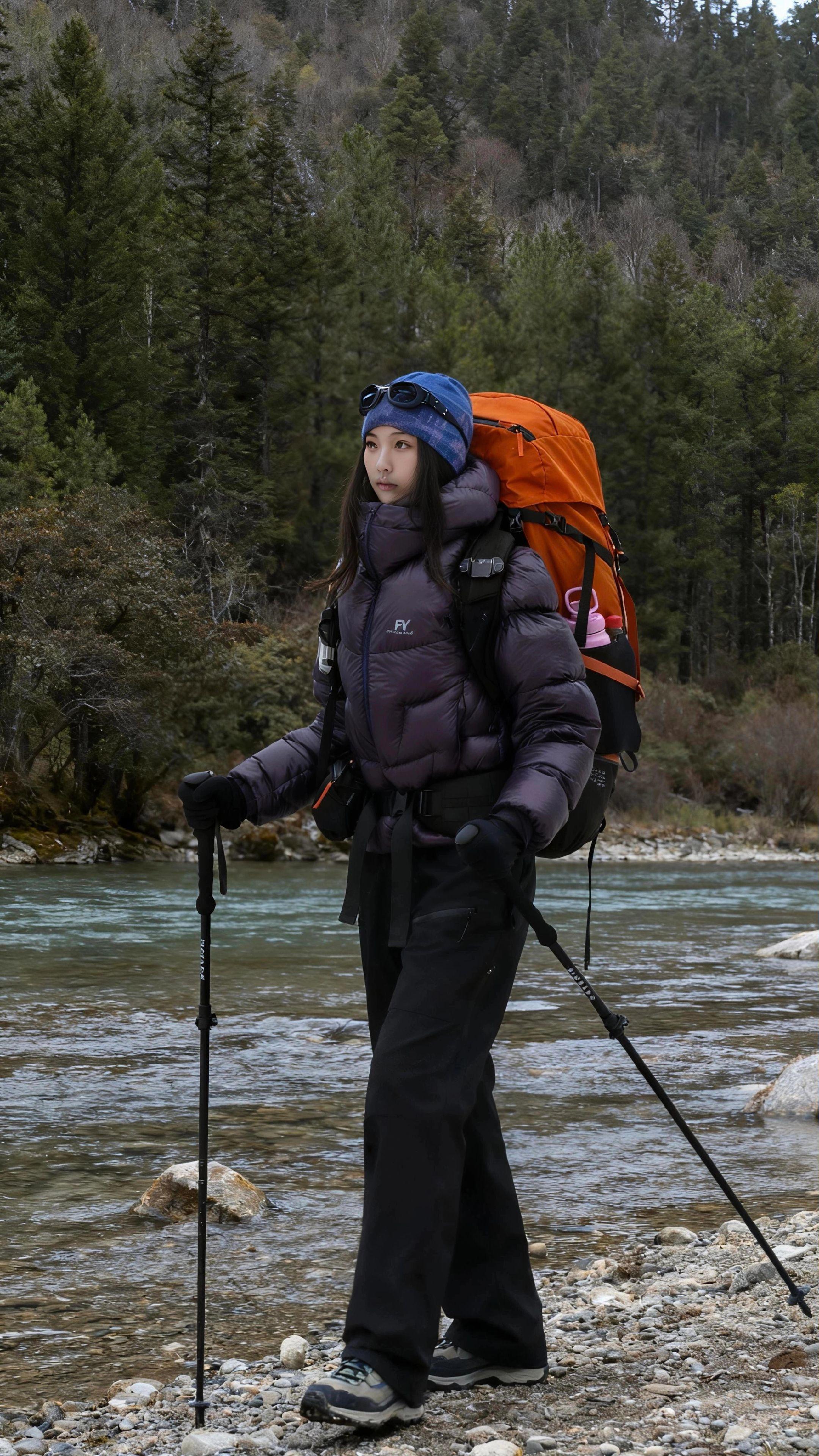 户外紫色女士登山服冬季加厚徒步露营面包服保暖服#户外保暖服#登山服#户外穿搭