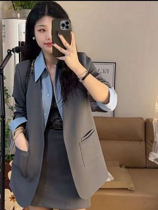 316时尚套装V领西服套装长袖2025秋季女装新款时尚显瘦休闲两件套#套装 #西装