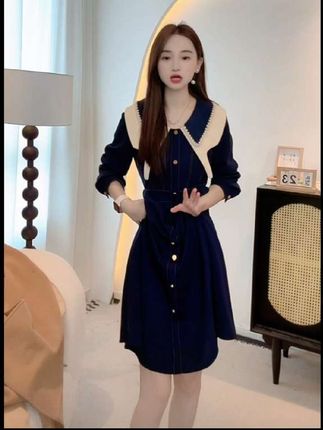 #优雅气质 #轻奢女装 #时髦穿搭 #时尚潮流 #甜美穿搭 春秋新款女装法式高级感撞色连衣裙胖mm显瘦遮肉垂坠感掐腰裙