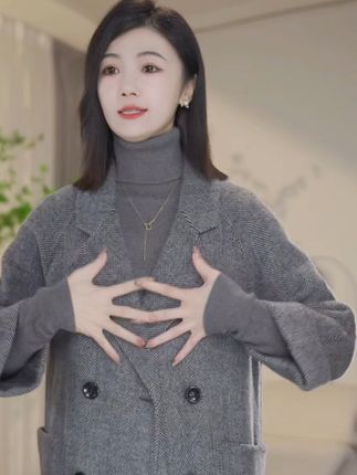 #小北甄选】曼贝KF20211108双色秋冬羊毛大衣女中长款气质宽松百搭