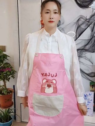韩版卡通女防水防油厨房做饭家用围裙大人新款工作服围腰定制印字#围裙#草莓熊围裙#好物分享#防水防油