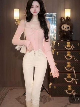 【雅乔定制】高腰烫钻白色牛仔小脚裤女修身显瘦长裤#裤子推荐 #百搭裤子 #气质穿搭 #谁穿谁好看系列