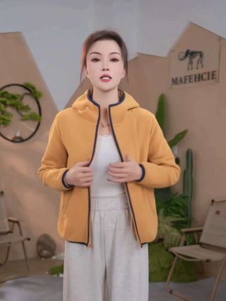 秋冬女户外抓绒衣保暖加厚连帽开衫弹力加绒时尚外套#加绒外套#连帽外套 #保暖加厚