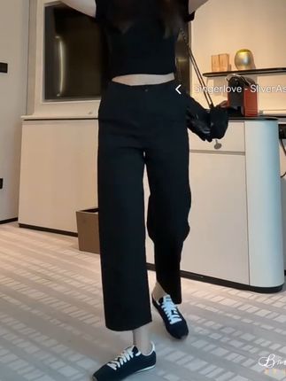 2025 夏季新款格洛森大码薄款宽松高腰直筒显瘦休闲阔腿九分弯刀裤