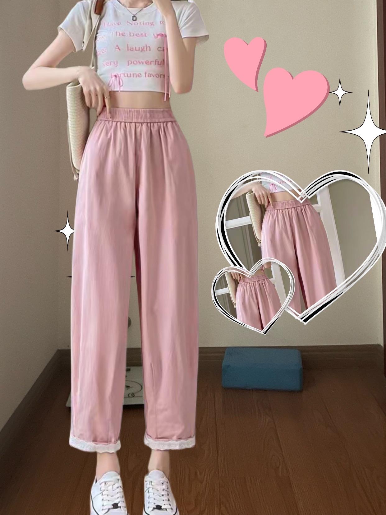 #休闲穿搭 #宽松显瘦 #萝卜裤哈伦裤 #蕾丝花边 #百搭阔腿裤