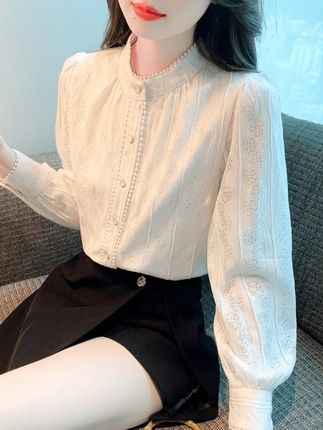 法式复古立领蕾丝衬衫女秋冬加绒 加厚打底气质长袖上衣#女装#穿搭 #衬衫