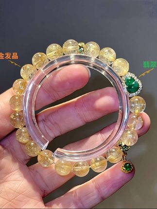 「金翡翠」翡翠葫芦+金发晶手串满福齐天福财福旺福满天·多样性发一#手串 #金发晶手串 #多样性发一#饰品 #太漂亮了