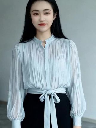极简风设计感小众气质衬衫早秋新款轻薄舒适休闲通勤压褶系带上衣#男生穿搭 #女装穿搭 #每日分享 #强烈推荐