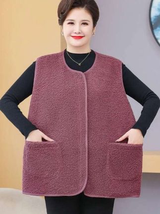 女式颗粒绒马甲 加大码秋冬季保暖背心 宽松外穿坎肩