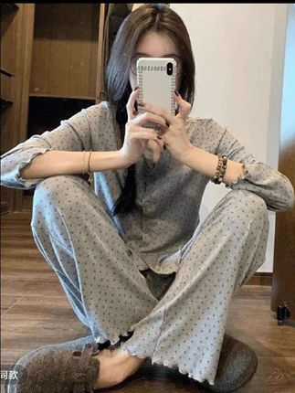 碎花V领休闲睡衣套装