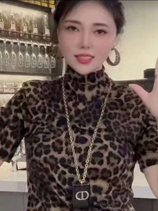 精品时尚豹纹小衫长袖网红洋气百搭四季修身灰色咖色#中年女装穿搭 #爆款热卖中谁穿谁好看 #好看的衣服都在这里