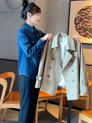 短款时尚高级感风衣外套女早秋新款小个子休闲显瘦休闲上衣#外套穿搭 #穿搭分享 #气质风衣穿搭 #高级感穿搭 #通勤搭配