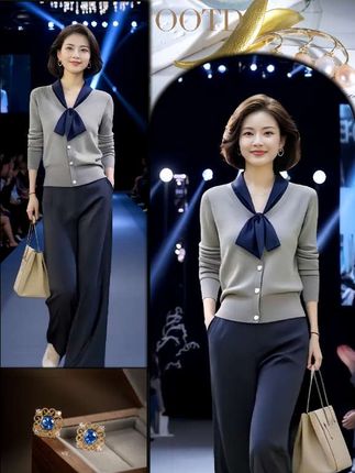 #随时随地标记一下 减龄女春秋2025年撞色系带针织衫+休闲气质裤子两件套#针织衫两件套#秋冬穿搭新鲜感在线#秋冬都市硬核穿搭#秋季日常实用穿搭思路分享