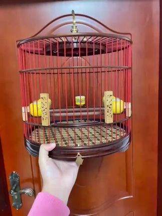 直径29.5高度26抽屉底血檀圆笼#鸟笼鸟具 #鸣虫文化 #圆笼