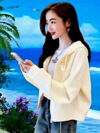 #秋季微胖穿搭测评 “浅米色连帽卫衣,是青春与闲适的温柔邂逅。宽松版型藏着随性腔调,搭配破洞牛仔,在海边风光里,将活力与自在尽情释放。每一处细节都在诉说,不被束缚的时尚态度,让日常穿搭,也成了浪漫的风格诗篇。”