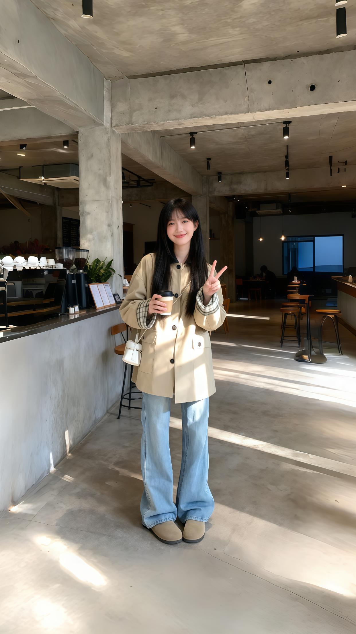 米色风衣的唐颖牵着柯基,停在咖啡吧台前。阳光穿过玻璃窗,在浅灰色水泥墙上洒下光斑。 吧台后咖啡机正咕噜作响,吧台前坐着低头看手机的年轻人。柯基转着尾巴,目光被吧台上的甜点吸引。她笑着揉揉它的头,店员将一杯热拿铁递来:“今天阳光很好,二楼靠窗位置能看到街景。” 唐颖点头,柯基跟着她走向楼梯,脚步声在安静的咖啡馆里轻轻回响。#早秋穿搭公式来了 #秋天变时髦就从韩系穿搭开始 #通勤搭配 #极简穿搭 #温柔穿搭