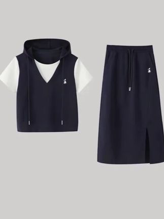 品牌正品POLOGWON/保罗假两件连帽套裙套装