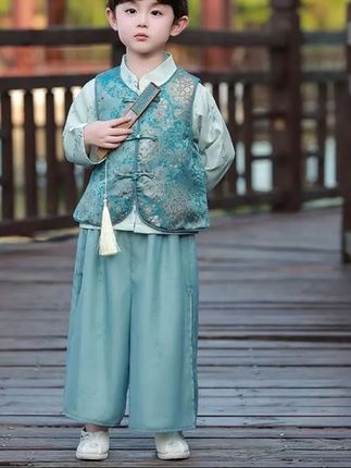 汉服男童新中式套装春秋款中国风儿童古装唐装中秋节幼儿园演出服#女装 #高品质童装 #夏季穿搭 #出游穿搭 #改良旗袍穿搭
