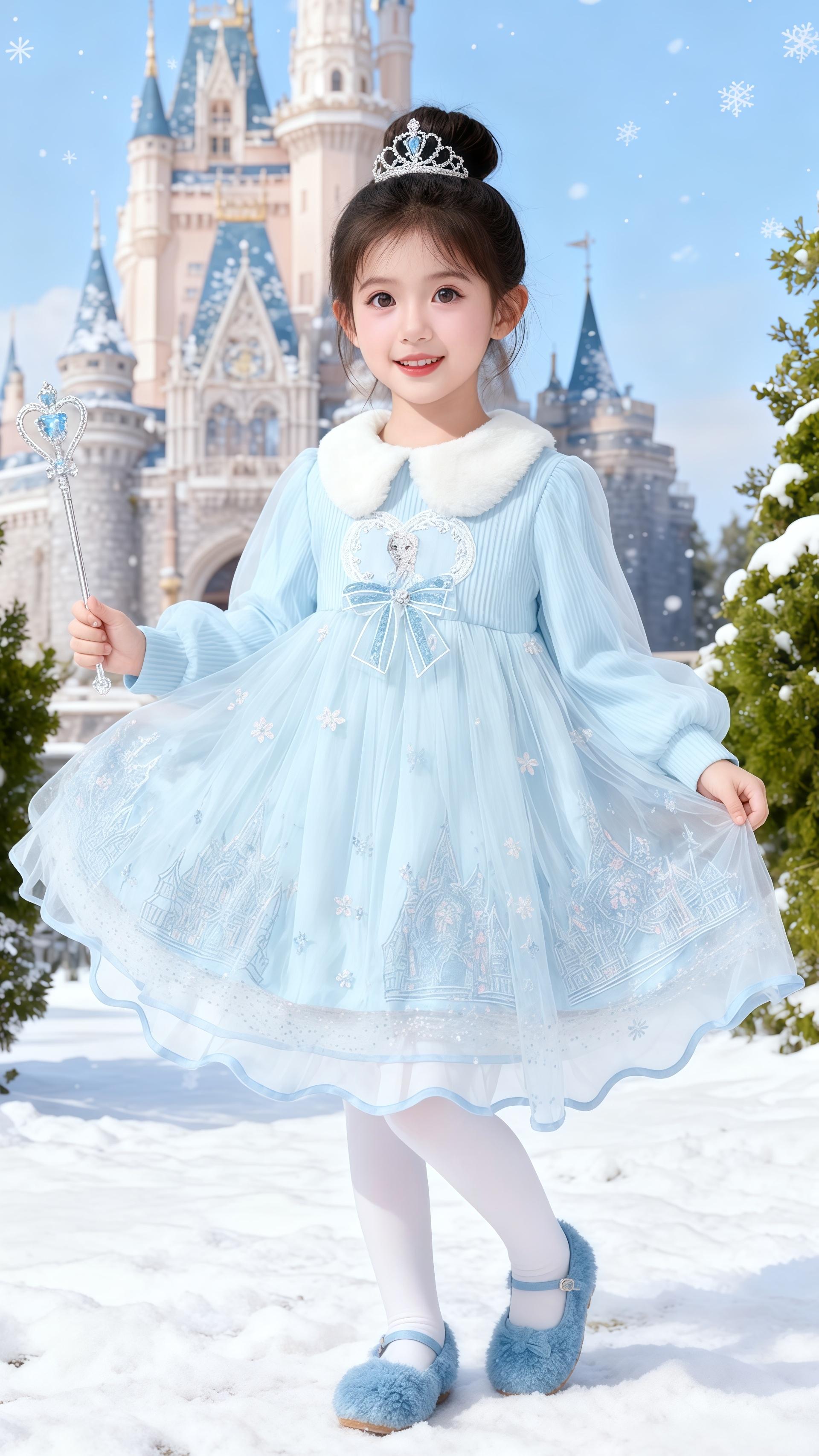 傍晚的雪落在城堡尖顶时,女儿裹着这条冰蓝裙子蹦出来——蓬松丸子头沾了细雪,皇冠垂着碎钻,她举着魔法棒去接飘下来的雪片,裙摆上的城堡刺绣跟着晃,像把童话穿在了身上。   软乎乎的毛毛鞋踩在雪地里,连呼出的白气都裹着甜。她忽然蹲下来,把掌心的雪揉成小团,仰着脸笑:“妈妈你看,是艾莎的雪花!”冷白皮衬着冰蓝裙,像把冬夜的月光揉进了裙摆里,连风都跟着轻软下来,原来孩子的快乐,是把冬天穿成了糖味的童话。 #公主裙 #生女儿就要这样穿 #这也太好看了 #骗你生女儿 #艾莎@抖加🔥上热门🔥dou+🔥热点宝