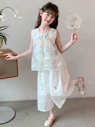 女童夏装套装2025新款儿童汉服国风马甲小女孩夏季阔腿裙裤两件套#女童套装 #高品质童装 #国风马甲两件套 #生女儿就是用来打扮的 #国风古韵
