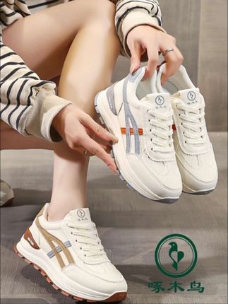 啄木鸟百搭厚底休运动鞋女2025春新款小众设计感小白鞋.