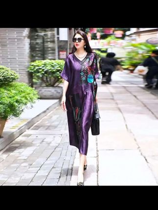 高品质印花连衣裙夏季新款宽松遮肚中长裙轻奢风阔太太洋气长裙子#每日分享 #连衣裙穿搭 #高端大气 #九运腾飞