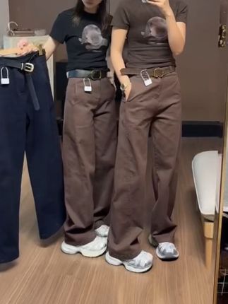 老钱风窄版阔腿牛仔裤女款爆款2025新款宽松大码微胖显瘦直筒长裤