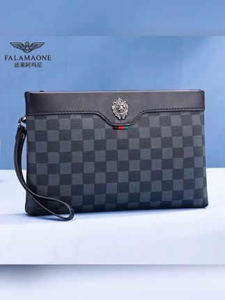 FALAMAONE/法莱阿玛尼正品男士新手拿包品牌高端格子钱包夹包