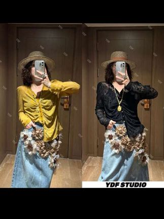 YDFSTUDIO小众【浪漫迷离】欧货早秋重工丝绒烧花设计时尚V领上衣#v领上衣 #优雅气质 #轻奢女装 #时尚穿搭