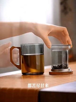 轻奢加厚耐热玻璃双木泡茶杯主人杯手工木把家用防烫高档办公茶杯#茶生活 #茶具好物推荐 #喝茶养生#品茶品人生