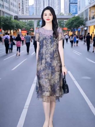 夏季新款时尚优雅减龄连衣裙,显瘦气质宽松妈妈装,穿着舒服遮肉有气质#夏季穿搭 #优雅气质 #时尚洋气 #气质连衣裙