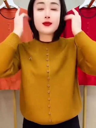 2025春季新款高档简约小天鹅圆领针织衫时尚洋气减龄大码妈妈毛衣#针织衫#洋气