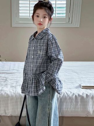 女童新款早秋格子衬衫上衣#女童早秋穿搭 #女童格子衬衫 #女童秋装 #女童上衣 #小黄车直接购买