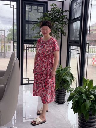 红腰果妈妈装连衣裙