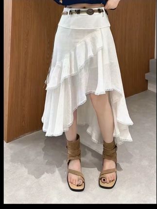 设计感不规则蕾丝花边半身裙女夏季新款时尚松紧腰显瘦a字长裙#显高显瘦 #显瘦搭配 ##裙子#高级感#女装