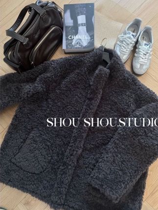 【瘦瘦】咖啡小熊-大码立领羊羔毛加厚带口袋高级感毛外套S02049#大码女装 #高级感穿搭 #外套穿搭 #口袋 #糕毛