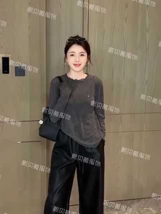 熙贝薇2 秋季木耳边金属小标套头慵懒宽松长袖时尚T恤 #只做高品质 #简约大气 #显瘦搭配 #气场全开 #精致穿搭