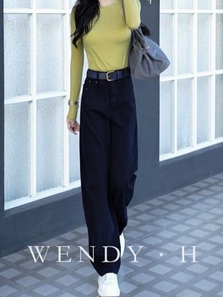 午夜蓝水洗牛仔裤女2025年秋季新款高腰宽松显瘦设计感休闲弯刀裤#黑色上衣中长款 #牛仔裤 #夏季穿搭 #穿搭穿搭 #黑色高级感穿搭