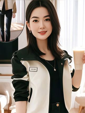 连帽冲锋衣 短款春秋新款小个子休闲高级感夹克女连帽冲锋衣外套#连帽冲锋衣#短款夹克外套