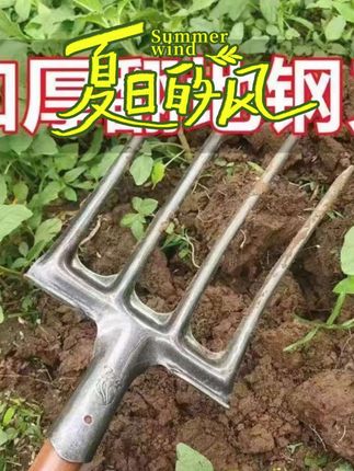 农用翻地松土神器四齿钢叉挖红薯土农具翻土叉子全钢木杆铁叉头#实用工具 #农具 #强烈推荐 #三农