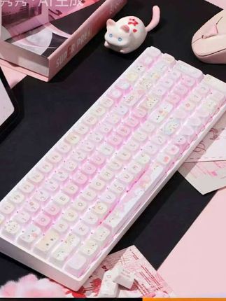 佐赫ZH100喵喵队逻辑猫躲猫猫机械键盘有线无线蓝牙办公静音轴女#键盘 #键盘打字