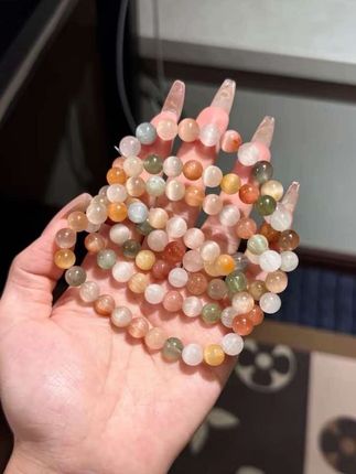 高级感天然彩兔毛手链#顺发强猫眼兔毛白水晶蓝发晶手串多样性发一手链